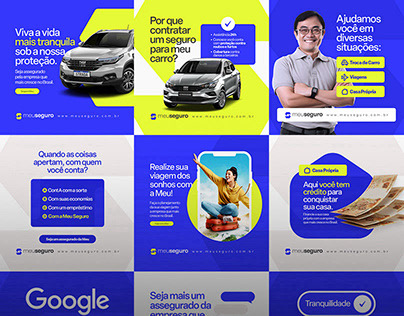 Insurance brand social media post series in blue and yellow – graphic design by Naveen Freelancer, Bengaluru