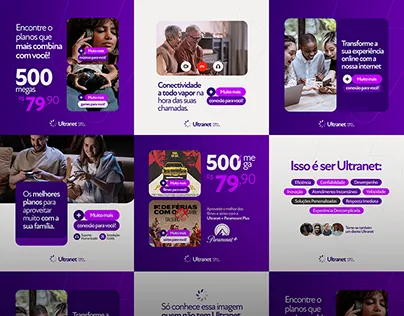 Internet provider social media post series in purple – graphic design by Naveen Freelancer, Bengaluru